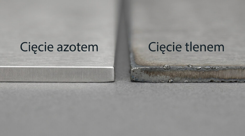 Krawędzie dwóch metalowych płyt po cięciu azotem i tlenem