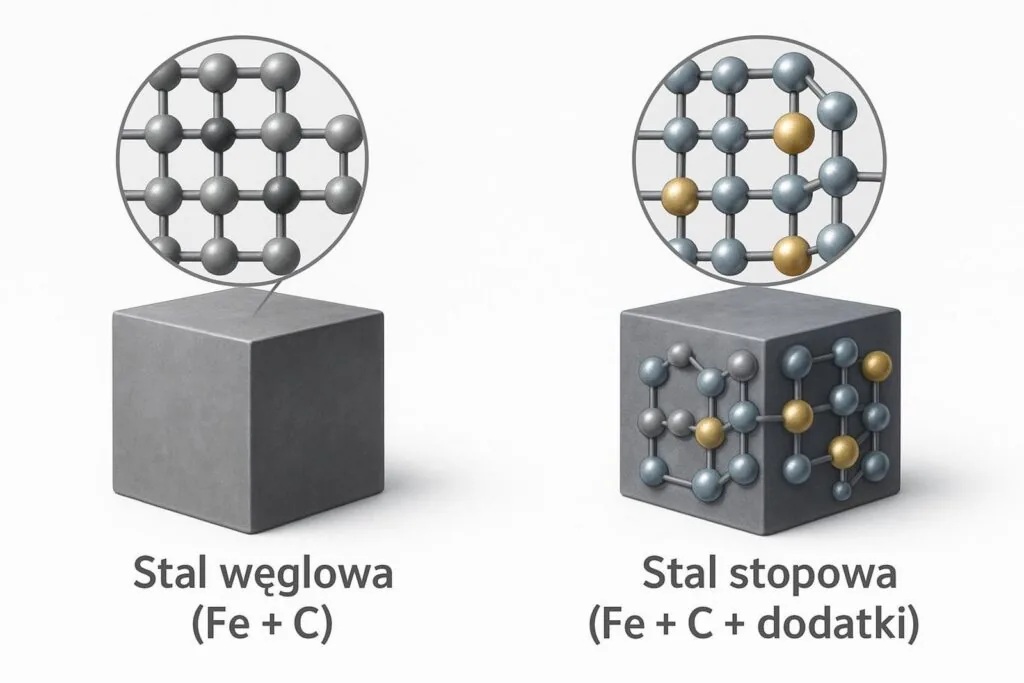 Porównanie struktury stali węglowej i stali stopowej z dodatkami stopowymi